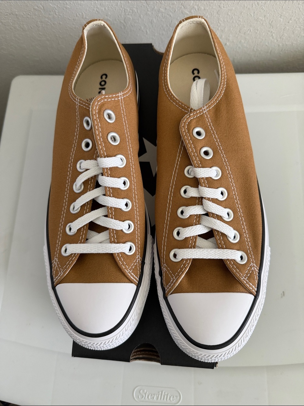 Converse Low-Top Sneakers in Tan with White Accents - Picture 2 of 5